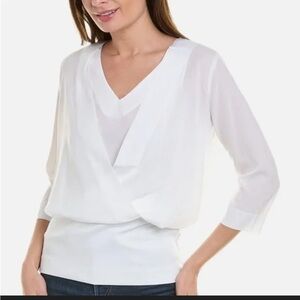 Cabi white top with zipper back and waist band